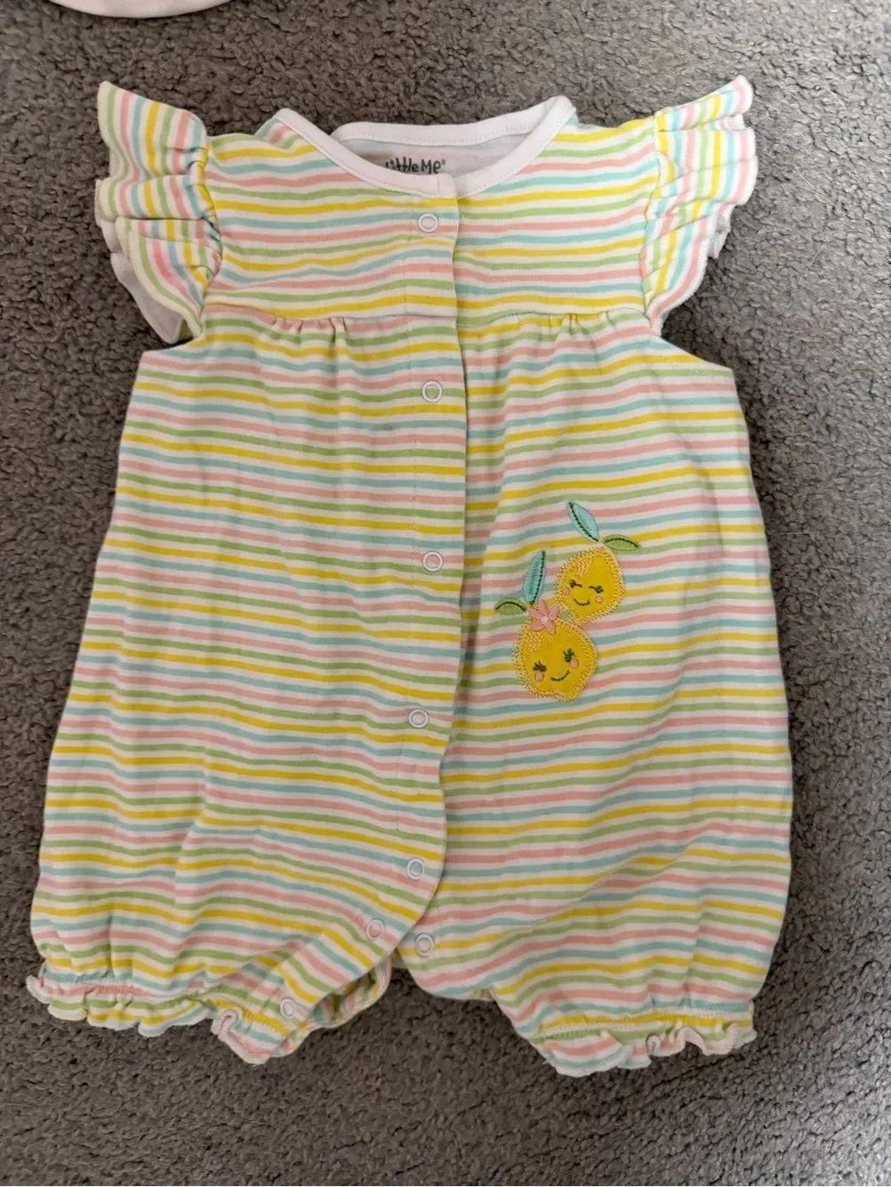 Little Me Striped Pastel Lemon Baby Romper Size 12 Month